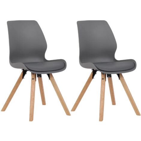 Set di 2 sedie da pranzo in plastica grigia con gambe in legno in stile scandinavo CDS101142