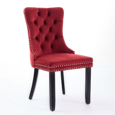 Set di 2 Sedie da Pranzo in Velluto Nero, Imbottitura ad Alta Resilienza, Comfort Prolungato, Gambe in Legno, Rosso
