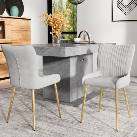 REDOM Set di 2 sedie da pranzo in velluto poltrona lounge di lusso per soggiorno camera da letto con quattro gambe di supporto in metallo dorato supporto lombare grigio