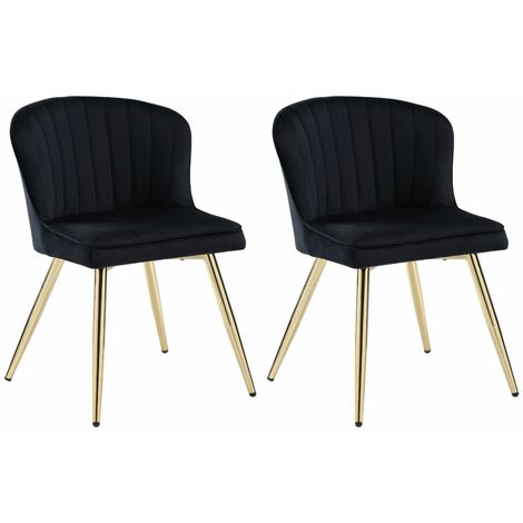 Set di 2 Sedie da Pranzo in Velluto Sedie da Cucina Moderne Sedie da Salotto Imbottite con Gambe in Metallo per Soggiorno, Nero