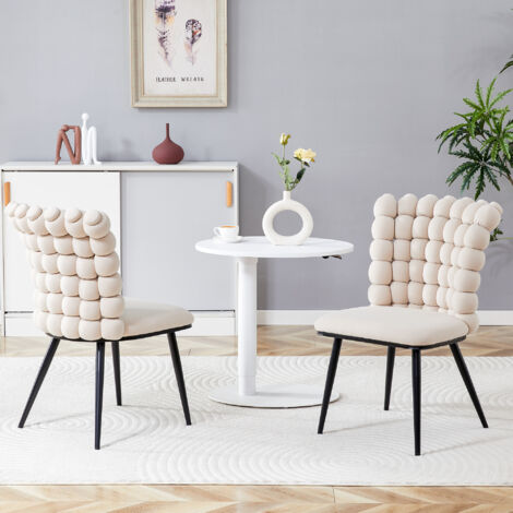 Set di 2 sedie da pranzo in velluto, sedie imbottite per cucina/soggiorno, gambe in metallo nero, design 3D, beige