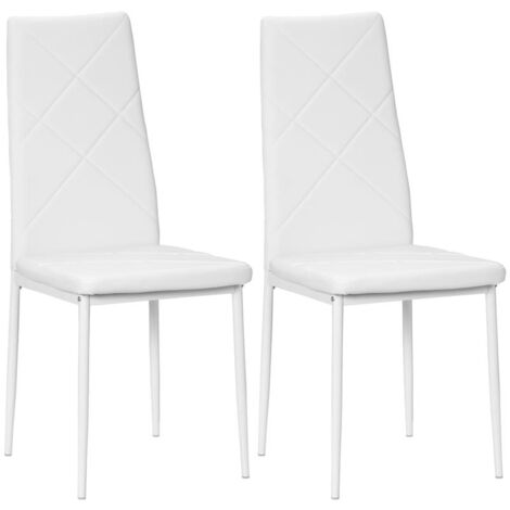 SET DI 2 SEDIE DA PRANZO MODERNE CON SCHIENALE ALTO IN FINTA PELLE E ACCIAIO. 41X50X97 CM. BIANCO