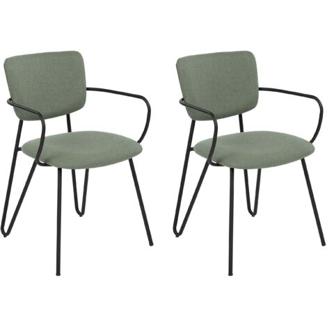 Set di 2 sedie da pranzo moderne Seduta imbottita strutturale in tessuto Schienale curvo senza braccia Gambe nere Verde scuro Elko