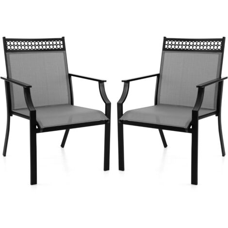 Set di 2 sedie da pranzo per giardino con schienale alto tessuto a rapida asciugatura, Sedie da esterno Grigio