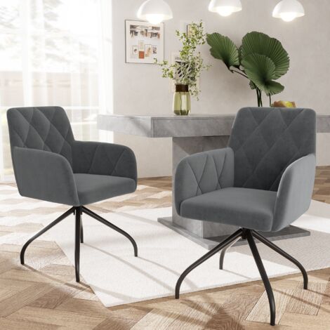 Set di 2 Sedie da Pranzo, Sedia Imbottita con Motivo a Rombi Girevole a 360° con 4 Gambe in Metallo, Poltroncina Moderna, Sedia da Soggiorno per Camera da Letto, Ufficio, Supporto Lombare, Velluto, An