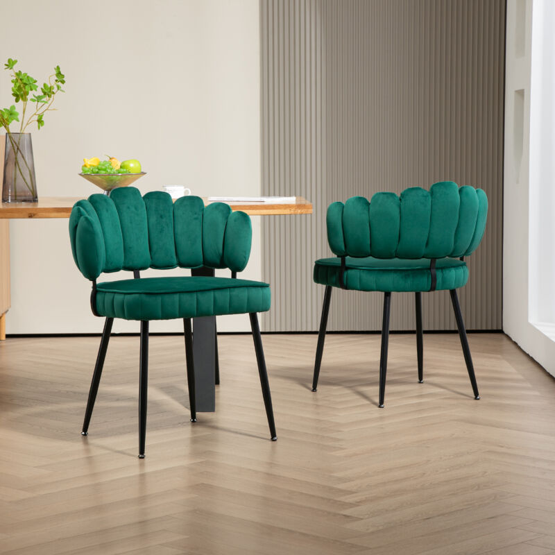Set di 2 sedie da pranzo, sedia imbottita, con schienale, velluto morbido, verde