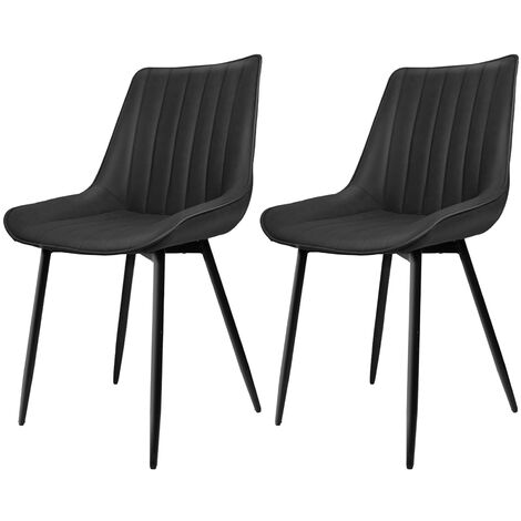 Set di 2 sedie da pranzo sedia imbottita gambe in metallo ecopelle stile a righe Cuscinetto 120 kg per studio soggiorno camera da letto nero
