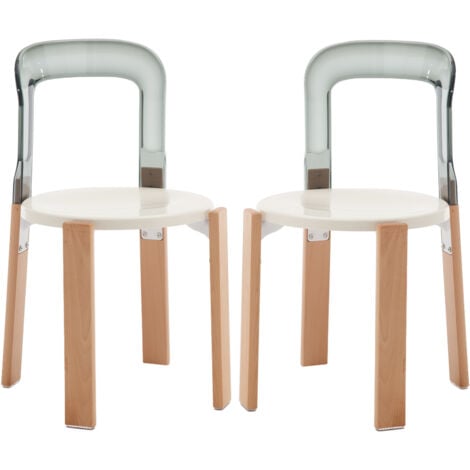 Set di 2 Sedie da Pranzo Sedie da Cucina Moderne con Gambe in Legno Sedie da Salotto con Schienale Trasparente per Sala da Pranzo/Soggiorno, Grigio