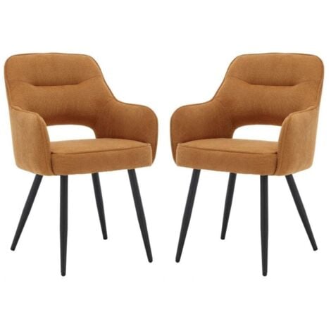 Set di 2 Sedie da Pranzo Sedie da Cucina Moderne Sedia Imbottite con Gambe in Metallo Poltrocina da Cucina con Braccioli, Giallo
