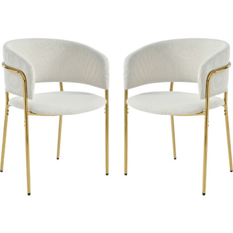 Set di 2 Sedie da Pranzo, sedie moderne, sedie da cucina, con piedini regolabili, velluto a coste, metallo e legno, beige