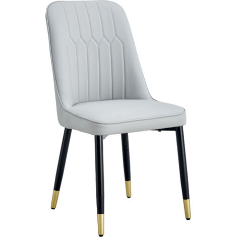 Set di 2 sedie da pranzo, sedie soggiorno, sedia da cucina, gambe in metallo dorato, imbottita in pelle PU, grigio chiaro