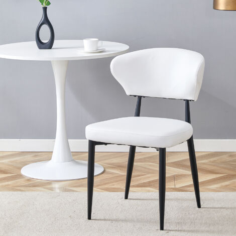Set di 2 sedie da pranzo, sedie soggiorno, sedie da cucina, schienale curvo, gambe in metallo, imbottita in pelle PU, bianco