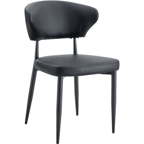 Set di 2 sedie da pranzo, sedie soggiorno, sedie da cucina, schienale curvo, gambe in metallo, imbottita in pelle PU, nero