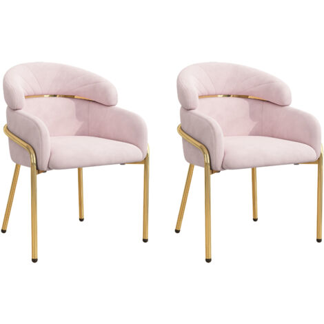Set di 2 Sedie da Pranzo, Supporto Ergonomico, Resistente 150 kg, Gambe in Metallo, in Velluto Morbido Rosa, per Sala da Pranzo