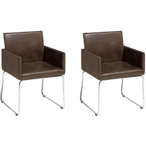 Set di 2 sedie alte in tessuto rivestito marrone scuro