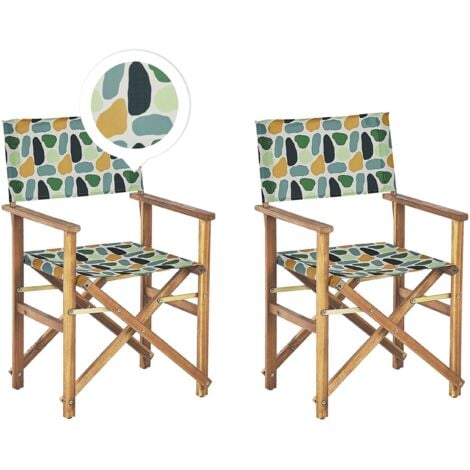 Set di 2 Sedie da regista per Giardino in Legno chiaro grigio Motivo Geometrico Cine