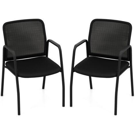 Set di 2 sedie da ufficio con schienale in rete ergonomico, Sedie da attesa per ospiti con braccioli resistenti Nero