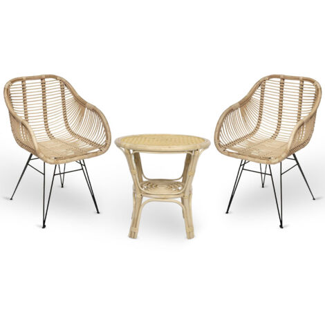 Set di 2 sedie Desy in legno di bambu con gambe in ferro e 1 tavolino in bambu