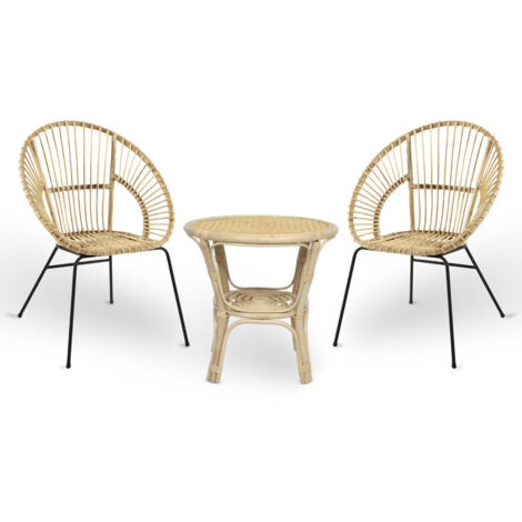 Set di 2 sedie Fera in legno di bambu con gambe in ferro e 1 tavolino in bambu