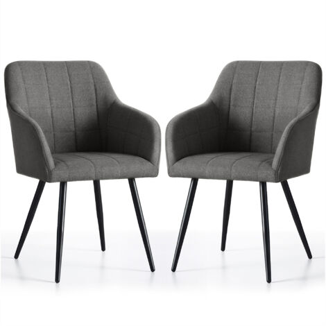 Set di 2 Sedie imbottite con cuciture quadrate LUXANO Grafite gambe nere tessuto Lumos