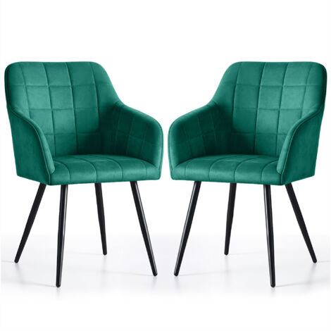 Set di 2 Sedie imbottite con cuciture quadrate LUXANO Verde Bottiglia gambe nere