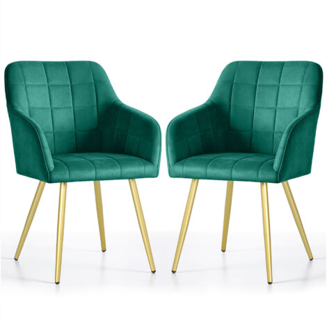 Set di 2 Sedie imbottite con cuciture quadrate LUXANO Verde Bottiglia gambe oro
