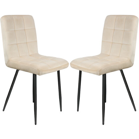 Set di 2 sedie imbottite da cucina  in velluto,con gambe nere in metallo resistente,per soggiorno e camera da letto-beige