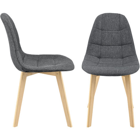 Set di 2 Sedie Imbottite per Sala di Pranzo/Attesa/Salotto/Studio - 2 Sedie in stile Trapuntato - Rivestimento in Tessuto, Gambe in Legno di Faggio - Grigio Scuro