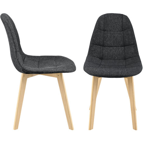 Set di 2 Sedie Imbottite per Sala di Pranzo/Attesa/Salotto/Studio - 2 Sedie in stile Trapuntato - Rivestimento in Tessuto, Gambe in Legno di Faggio - Nero
