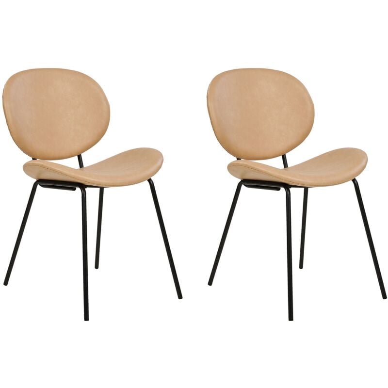 Beliani - Set di 2 sedie in finta pelle pu ferro nero gambe senza braccioli tappi gamba design retrò sala da pranzo sedute Beige Sabbia Luana