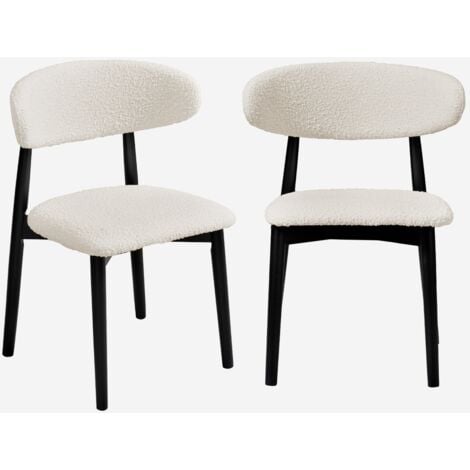 SWEEEK Set di 2 sedie in legno di hevea e tessuto bouclé