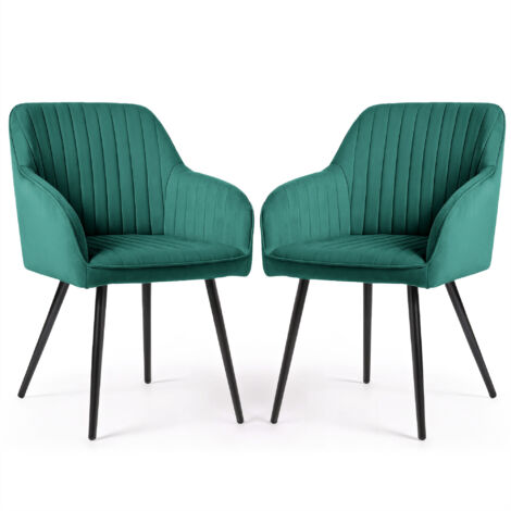 Set di 2 Sedie in velluto con cuciture verticali FLORENCE Verde Bottiglia gambe nere