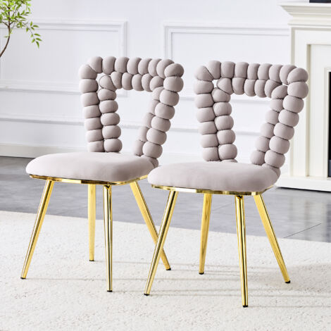 Set di 2 sedie in velluto con gambe in metallo dorato, seduta e schienale imbottiti, sedia da pranzo, grigio chiaro