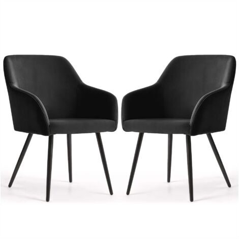Set di 2 Sedie in velluto liscio ESTELLE Nero gambe nere
