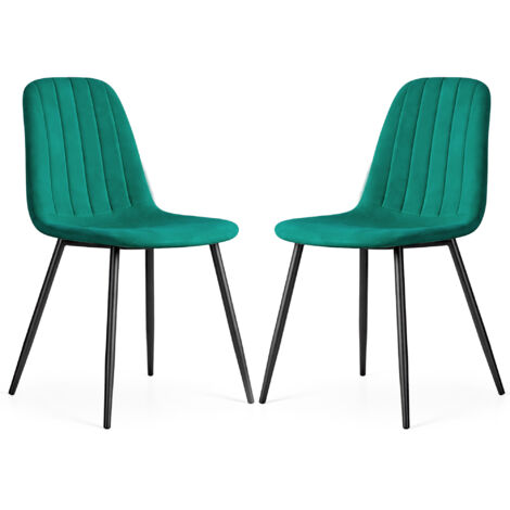 Set di 2 Sedie in velluto trapuntate LUMO Verde Bottiglia gambe nere