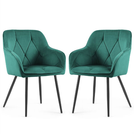 Set di 2 Sedie in velluto trapuntato DIAMANTE Verde Bottiglia gambe nere