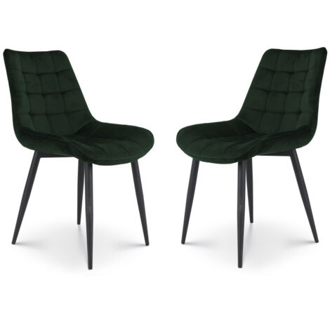Set di 2 sedie moderne in tessuto di velluto verde scuro con gambe in metallo