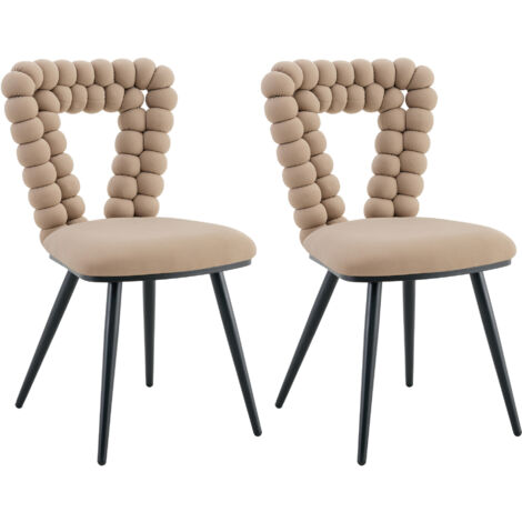 Set di 2 Sedie per soggino, seduta imbottita con comfort eccezionale, velluto cammello liscio e struttura in metallo
