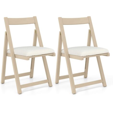 Set di 2 sedie pieghevoli con struttura in legno di gomma, Sedie imbottite per sala da pranzo e matrimonio Beige