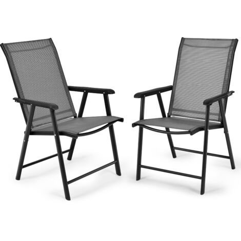 Set di 2 sedie pieghevoli e portatili da esterno per campeggio e spiaggia, Sedie per veranda con braccioli Grigio