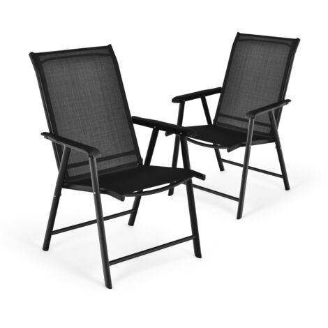 Set di 2 sedie pieghevoli e portatili da esterno per campeggio e spiaggia, Sedie per veranda con braccioli Nero