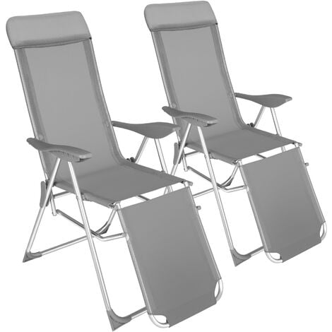 Set di 2 sedie pieghevoli Jana in alluminio con poggiatesta e poggiapiedi - Sedie da giardino, sedie da campeggio, sedie pieghevoli - grigio