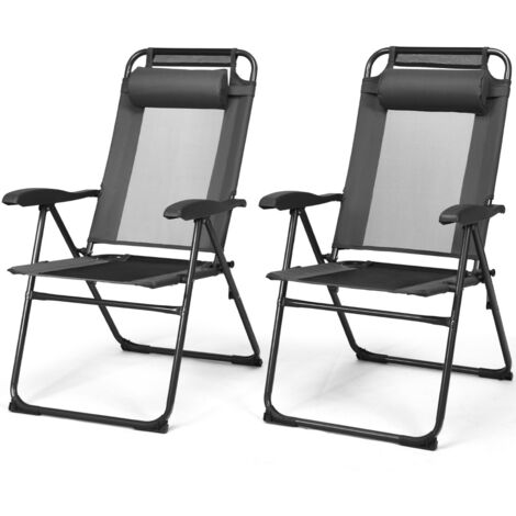 Set di 2 sedie reclinabili pieghevoli da patio, Sedie regolabili con poggiatesta per cortile Grigio