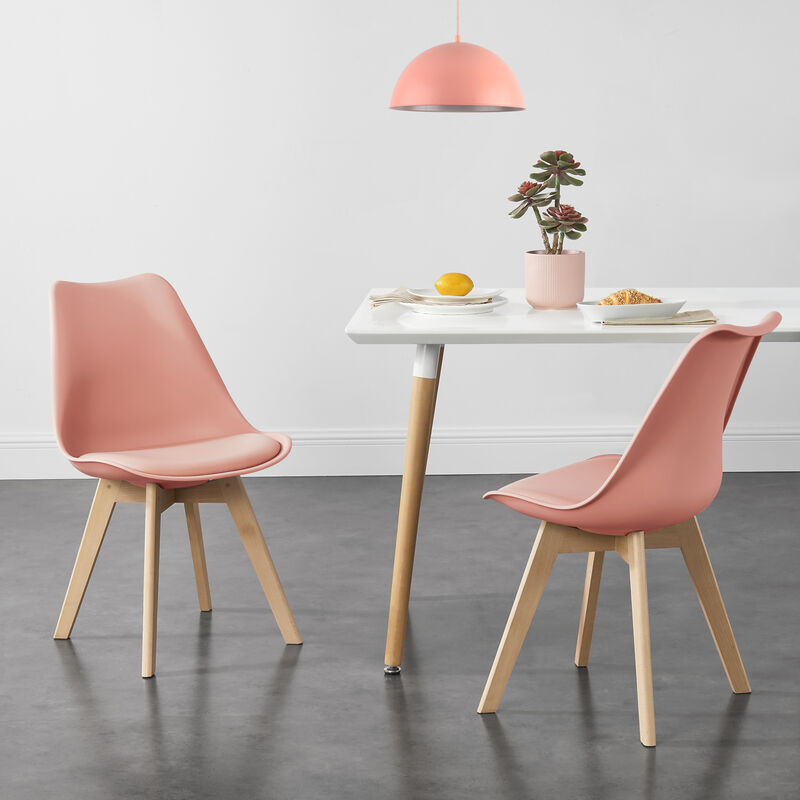 Set di 2 Sedie Sala da Pranzo con Gambe di Legno Massello di Faggio Seduta Imbottita - Color Rosa - [en.casa]