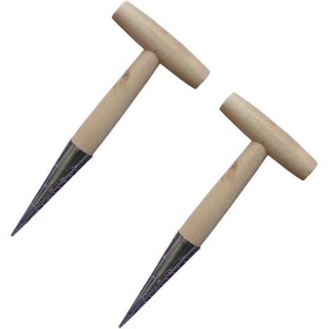 Set di 2 seminatrici manuali da 28 cm (11 pollici) in acciaio inox con manico in legno, attrezzo da giardino per seminare, piantare e trapiantare fiori, tulipani, narcisi e dalie.