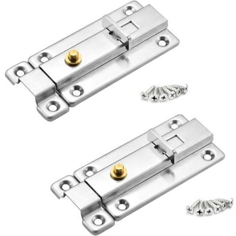 Set di 2 serrature di sicurezza in acciaio inox da 10 cm con viti, adatte a tutti i tipi di porte interne (con ritorno automatico).
