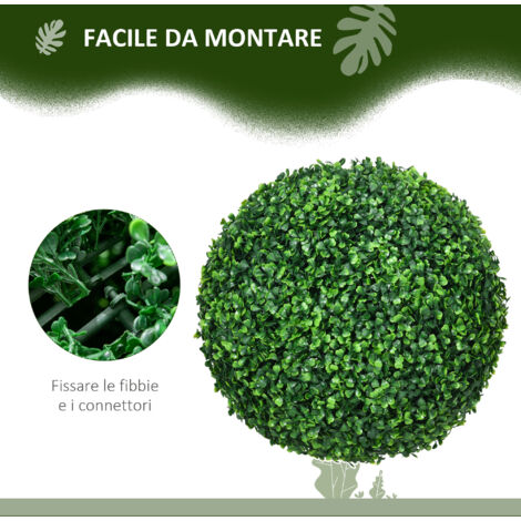 Set di 2 sfere di bosso artificiale, colore verde, ideali per decorazione di giardino e terrazzo, manutenzione zero