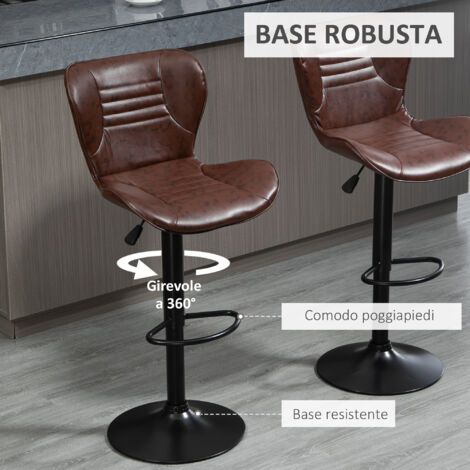 Set di 2 sgabelli alti da bar in similpelle, sgabelli da cucina con altezza regolabile, sedile girevole e poggiapiedi, marrone