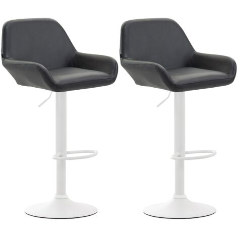 Set di 2 sgabelli bar con poggiapiedi ad arco in metallo bianco e seduta in PVC nero 100004028