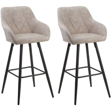 Set di 2 Sgabelli Bar Tessuto Beige con Braccioli e Gambe Metallo Nero Darien